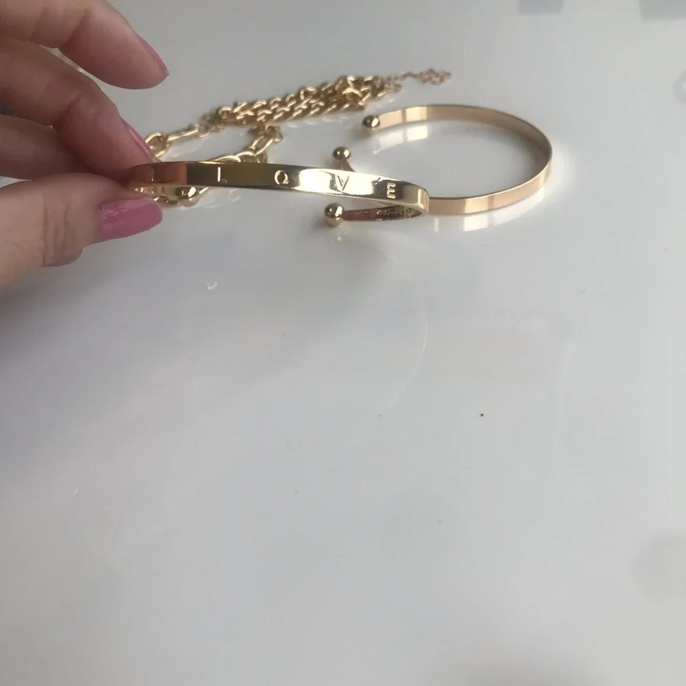 Vivori Jewerly Bracelet Set + Layered Ring size 5. Gold tone. New - Picture 6 of 8